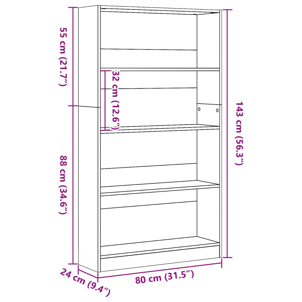 Bookcase White 80x24x143 cm Engineered Wood