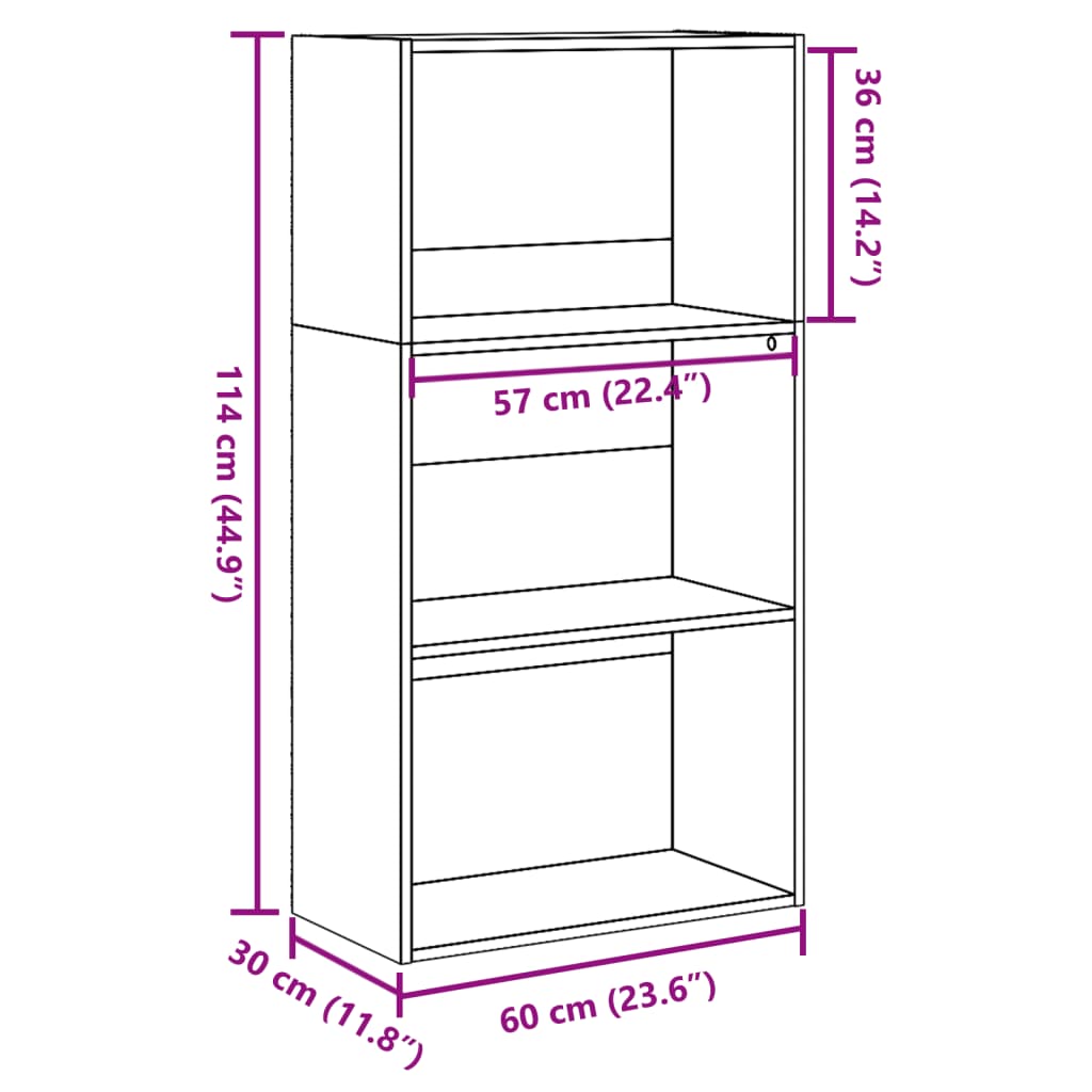 Bookcase White 60x30x114 cm Engineered Wood