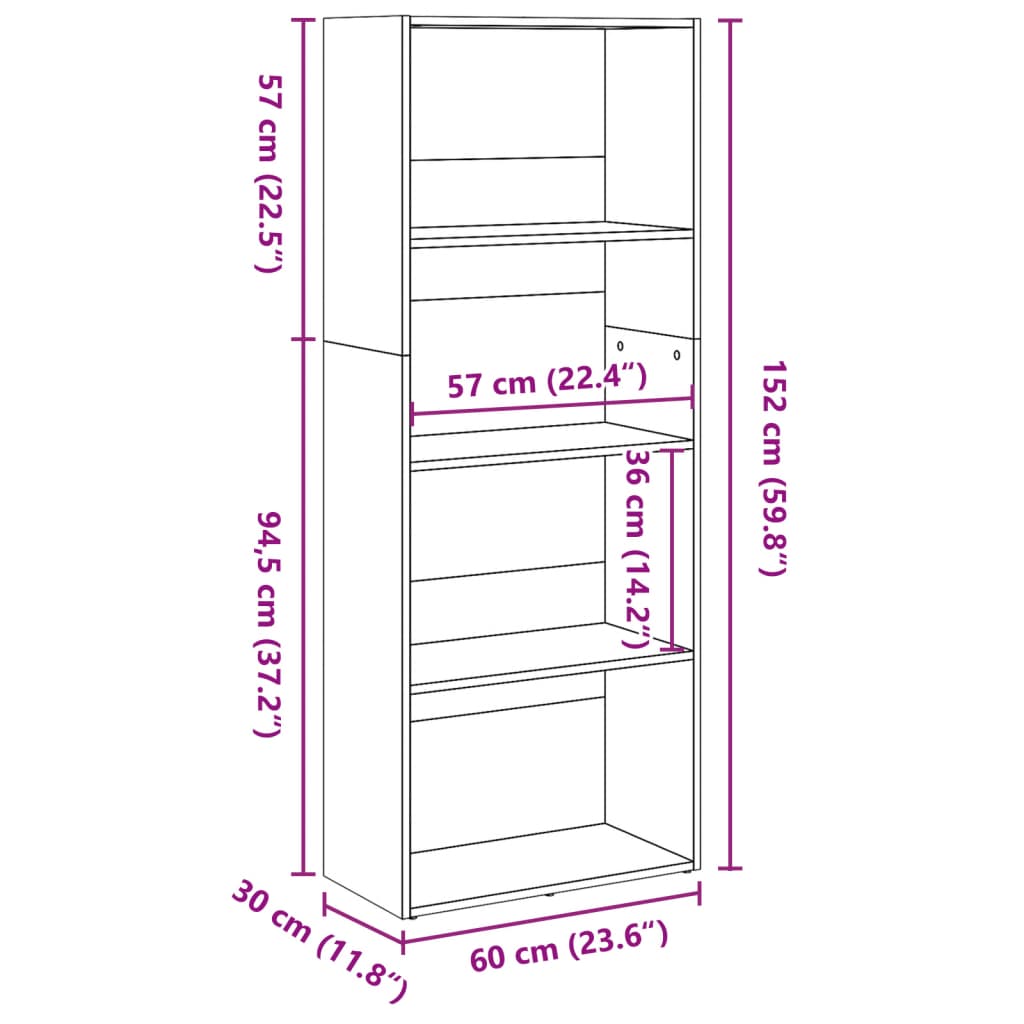 Bookcase White 60x30x152 cm Engineered Wood