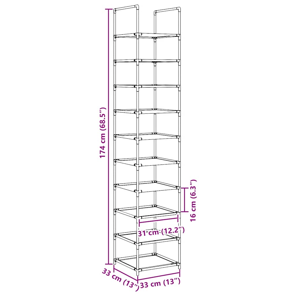 Shoe Rack 10-Tier Black 33x33x174 cm Non-woven Fabric