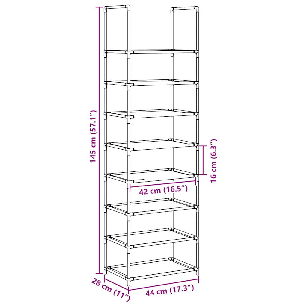 Shoe Rack 8-Tier Black 44x28x145 cm Non-woven Fabric