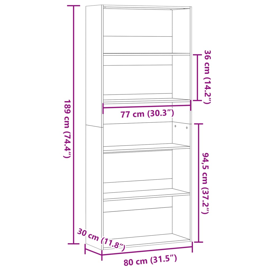 Book Cabinet White 80x30x189 cm Engineered Wood