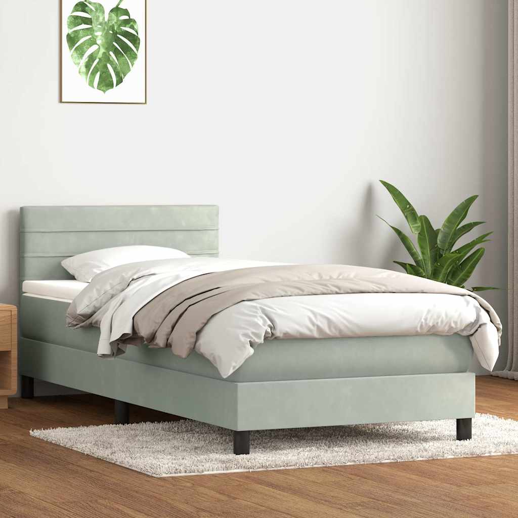 Box Spring Bed with Mattress Light Grey 80x210 cm Velvet