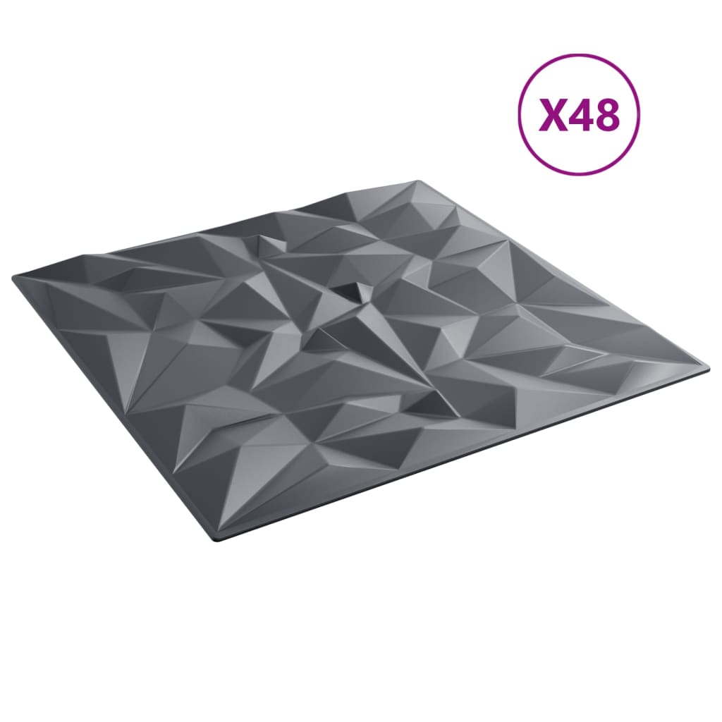 Wall Panels 48 pcs Grey 50x50 cm XPS 12 m² Amethyst