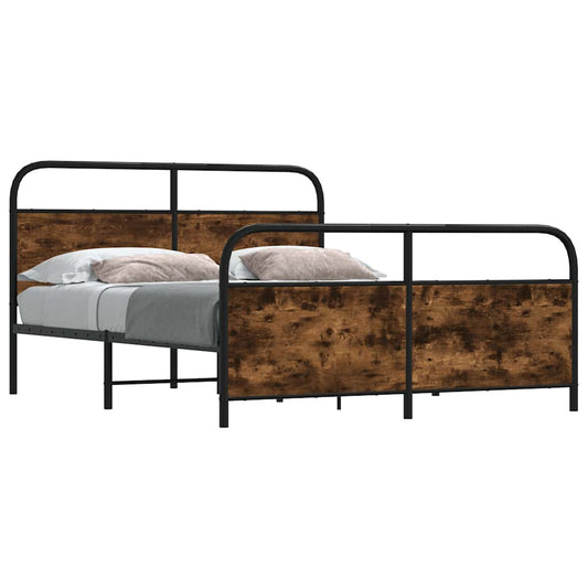 Metal Bed Frame without Mattress Smoked Oak 150x200 cm King Size