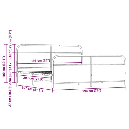 Metal Bed Frame without Mattress Sonoma Oak 193x203 cm