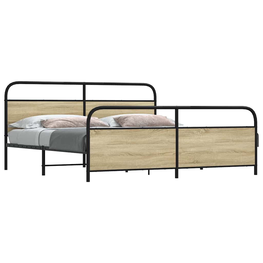 Metal Bed Frame without Mattress Sonoma Oak 193x203 cm