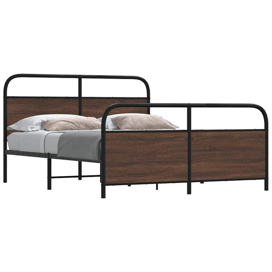 Metal Bed Frame without Mattress Brown Oak 150x200 cm King Size