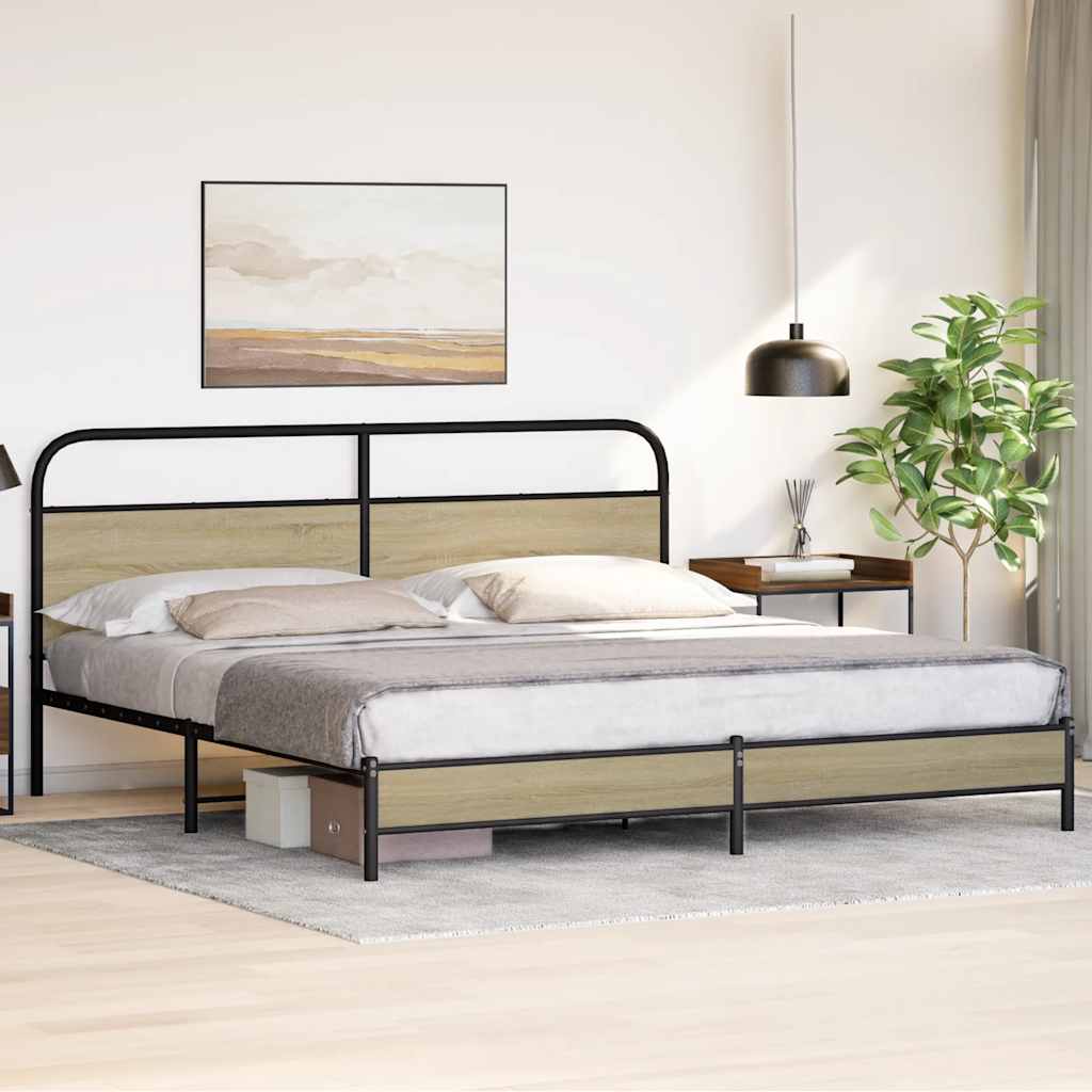 Metal Bed Frame without Mattress Sonoma Oak 193x203 cm