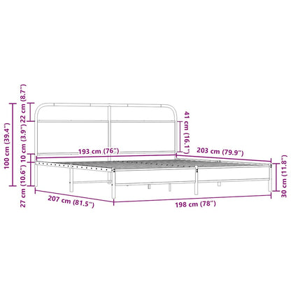 Metal Bed Frame without Mattress Sonoma Oak 193x203 cm