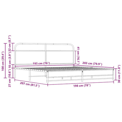 Metal Bed Frame without Mattress Sonoma Oak 193x203 cm