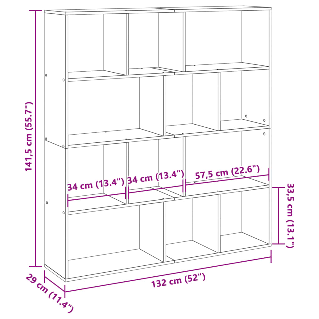 Book Cabinet Brown Oak 132x29x141.5 cm Engineered Wood