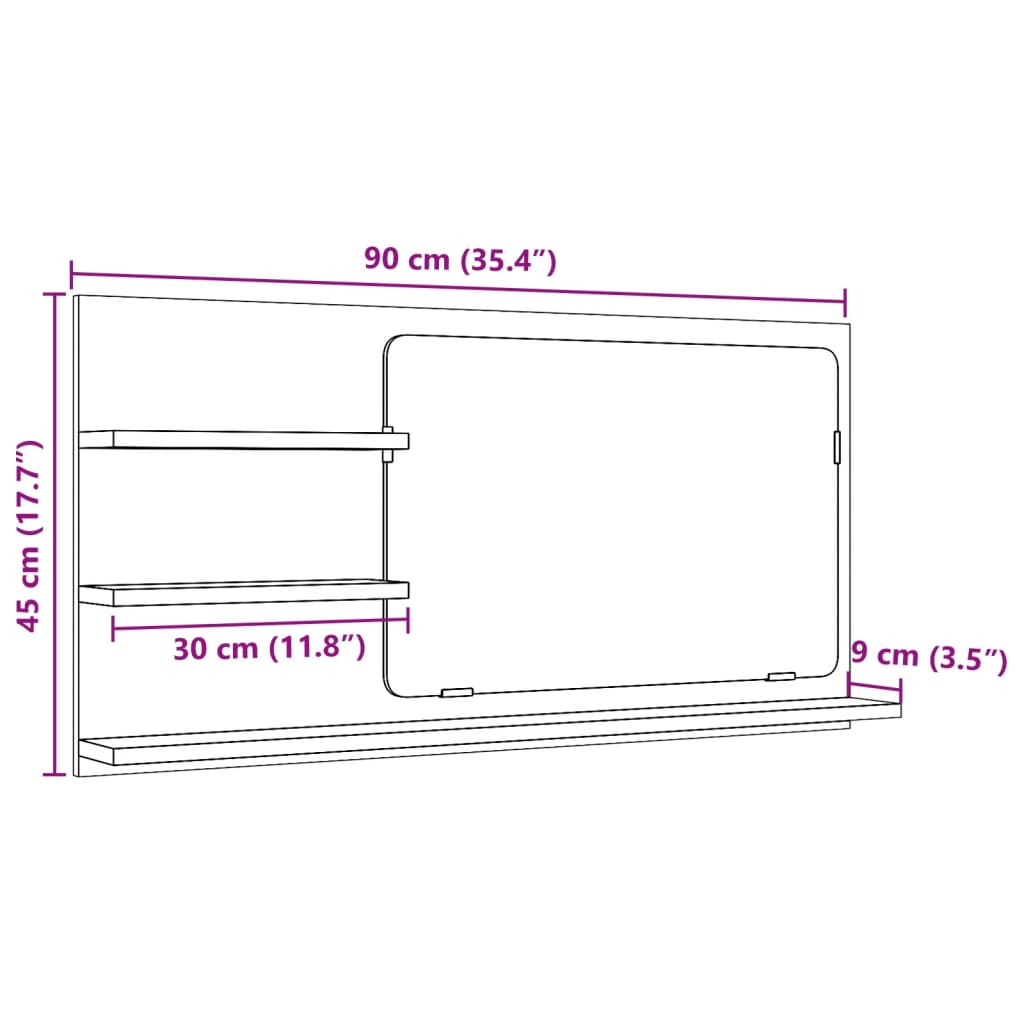 Bathroom Mirror Cabinet Sonoma Oak 90x11x45 cm Engineered Wood