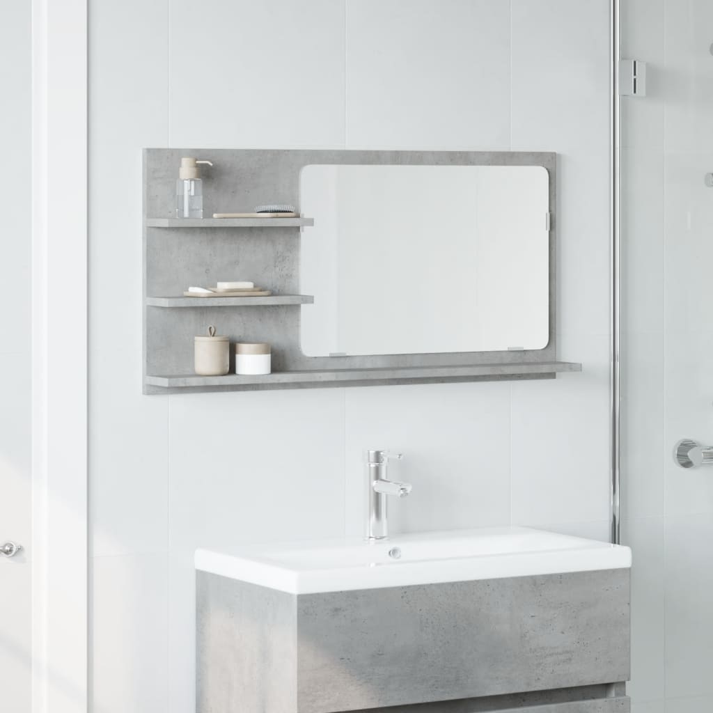 Bathroom Mirror Cabinet Concrete Grey 90x11x45 cm Engineered Wood