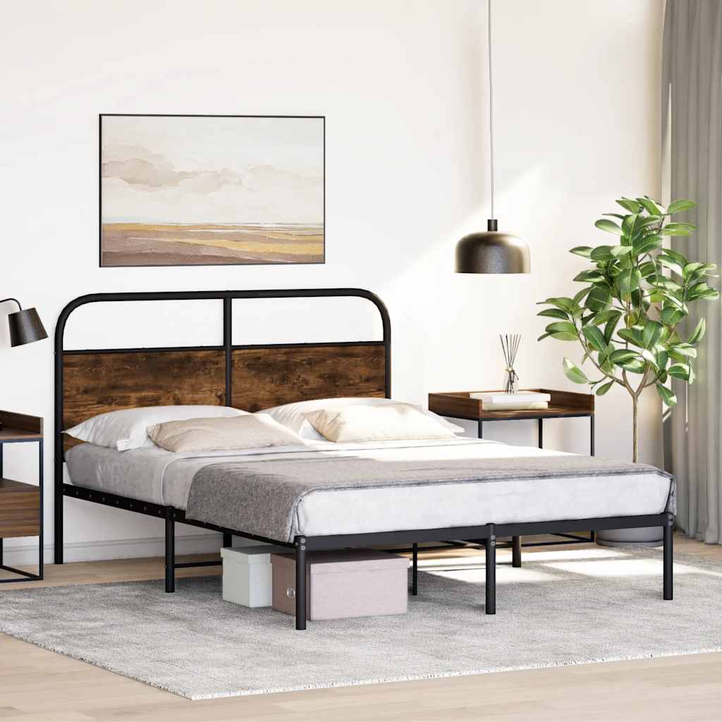 Bed Frame Without Mattress 120x190 cm Small Double Smoked Oak Engineered Wood