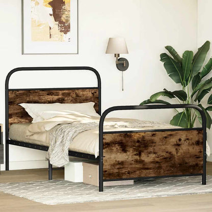 Bed Frame Without Mattress 100x190 cm Smoked Oak Engineered Wood