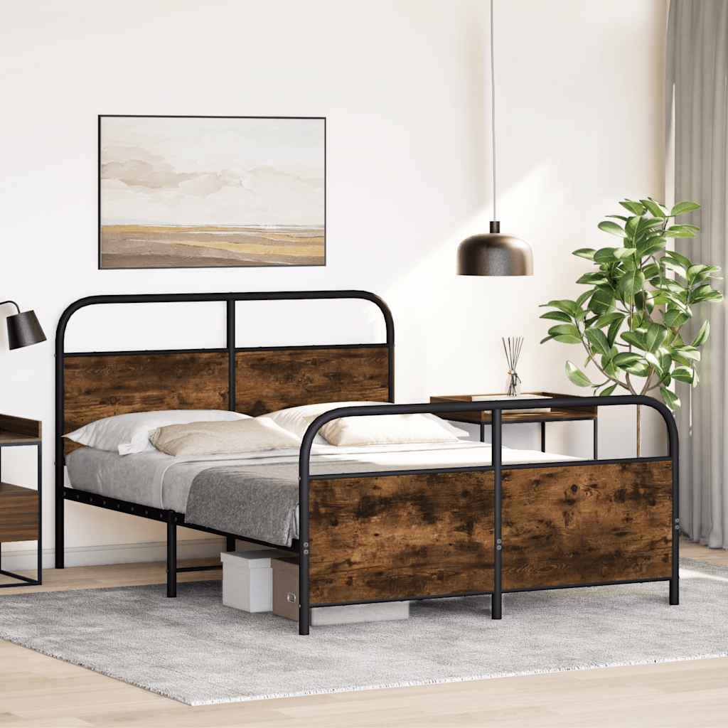 Bed Frame Without Mattress 120x190 cm Small Double Smoked Oak Engineered Wood