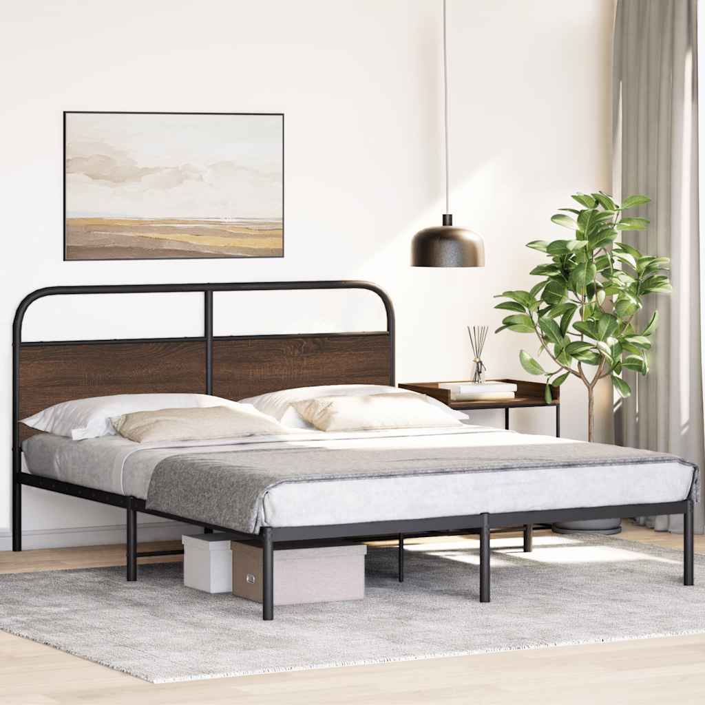 Bed Frame Without Mattress 150x200 cm King Size Brown Oak Engineered Wood