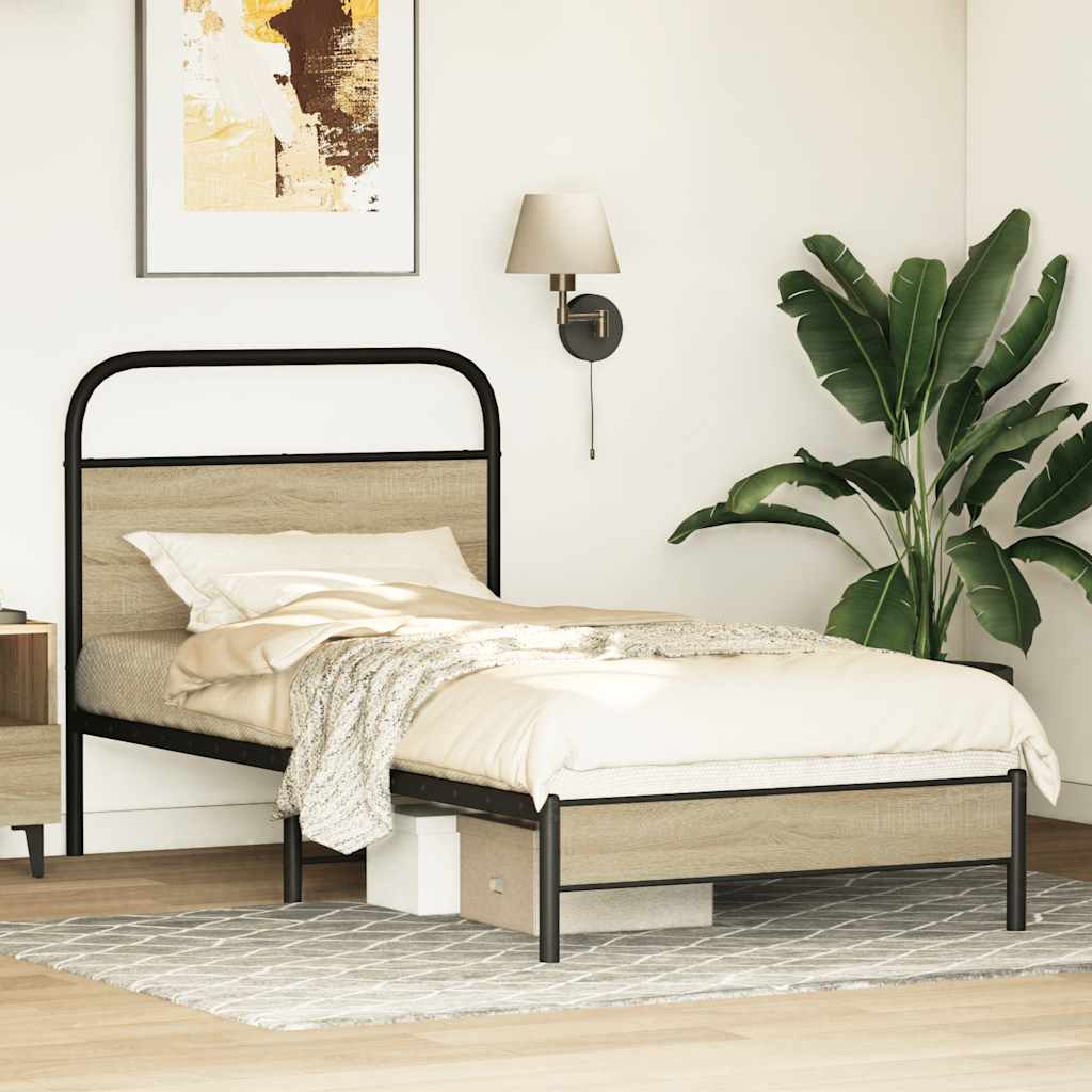 Bed Frame without Mattress 75x190 cm Small Single Sonoma Oak Engineered Wood