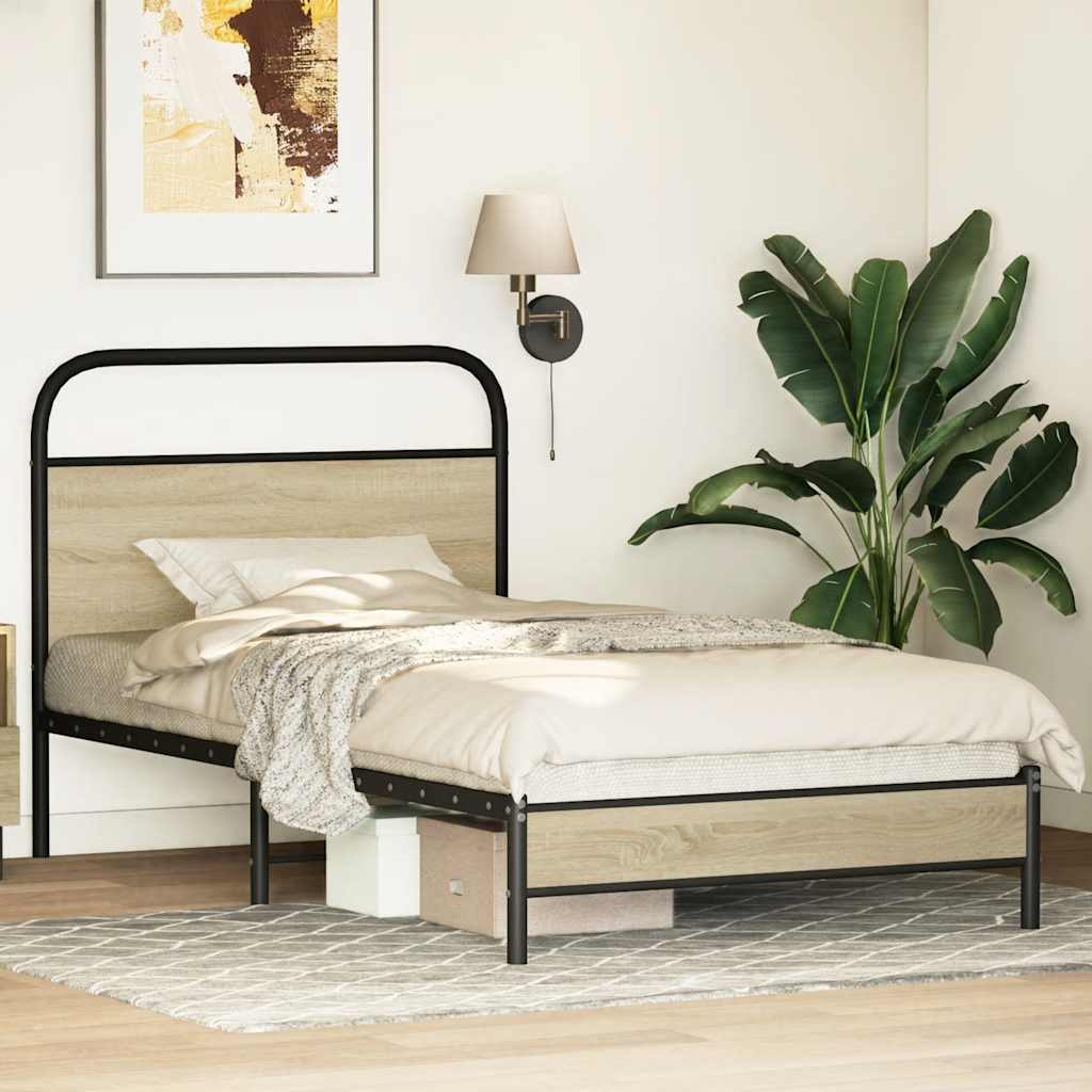 Bed Frame without Mattress 90x190 cm Single Sonoma Oak Engineered Wood