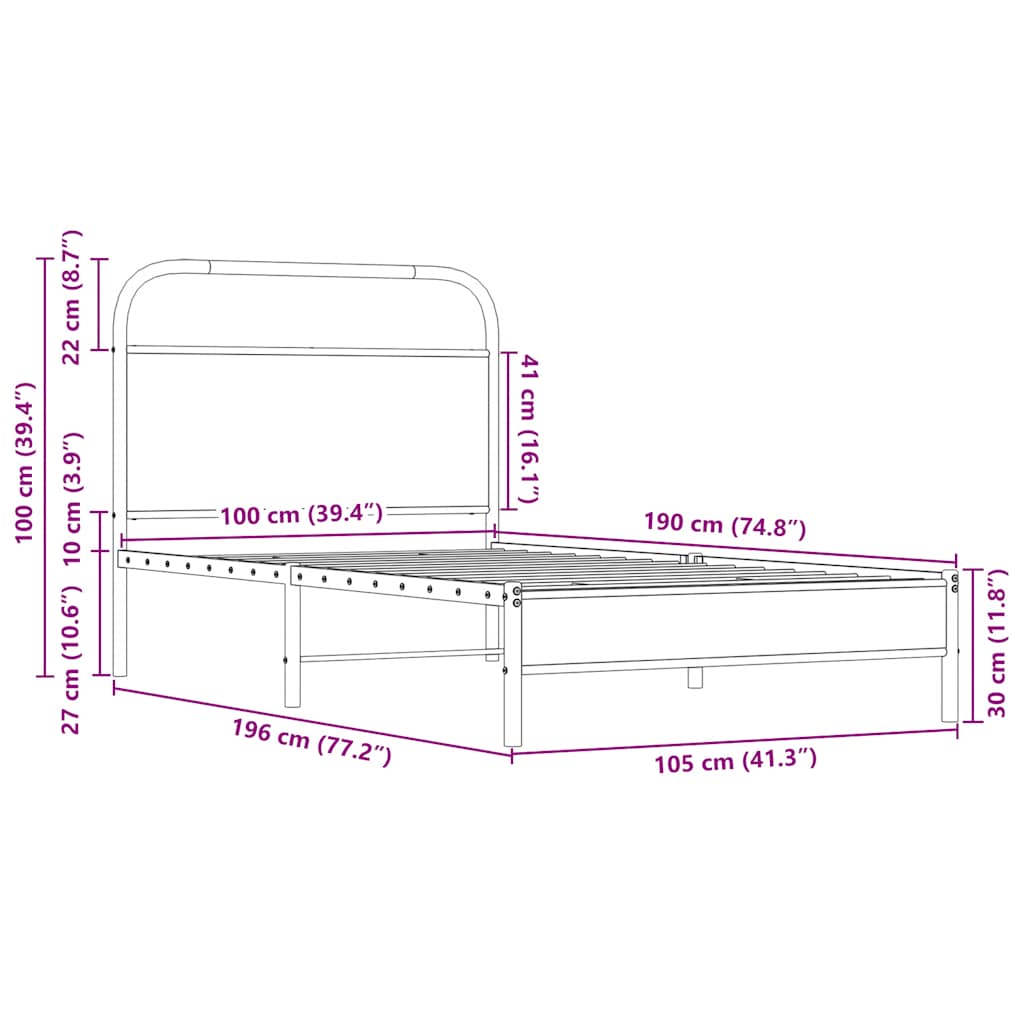 Bed Frame without Mattress 100x190 cm Sonoma Oak Engineered Wood