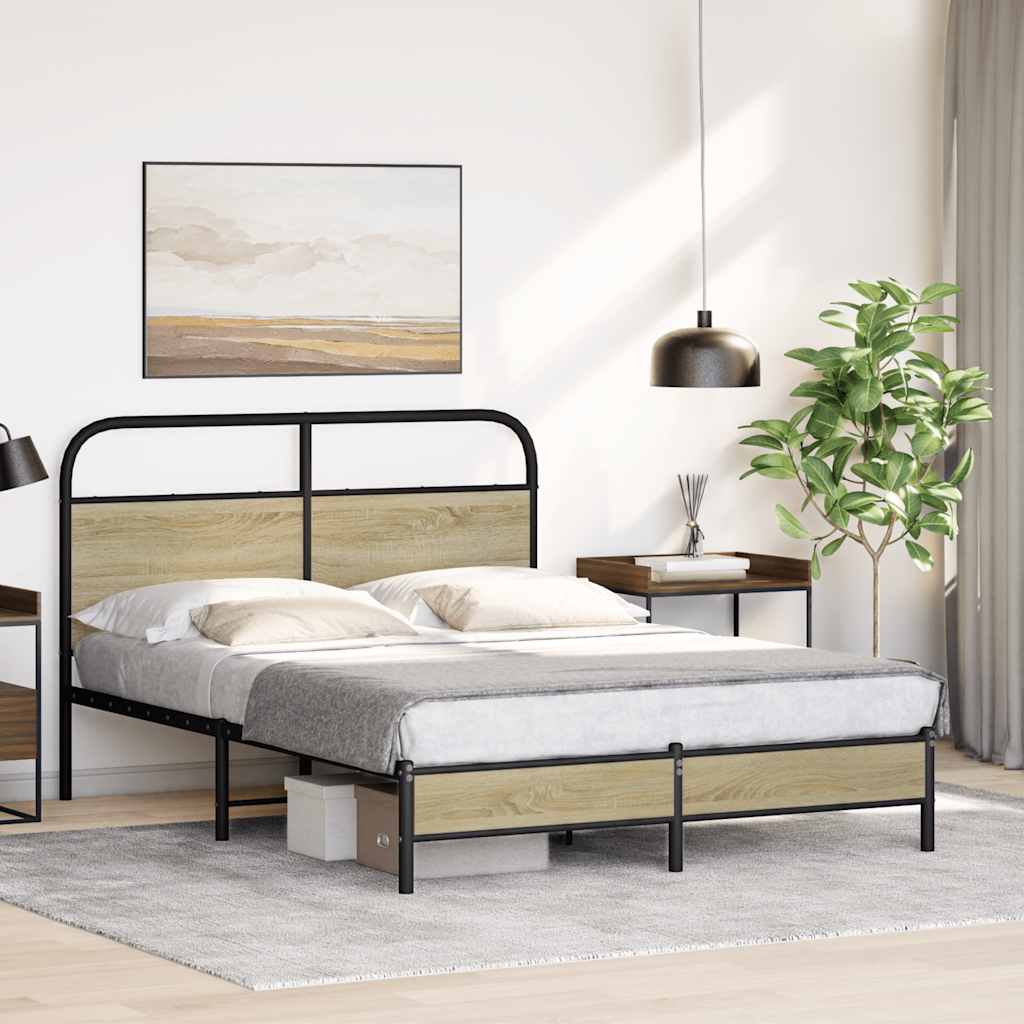 Bed Frame without Mattress 135x190 cm Double Sonoma Oak Engineered Wood