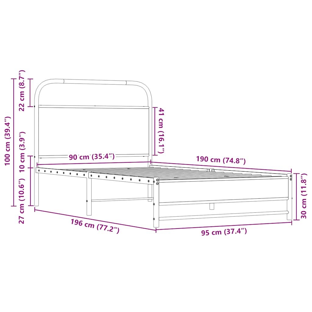 Bed Frame without Mattress 90x190 cm Single Sonoma Oak Engineered Wood