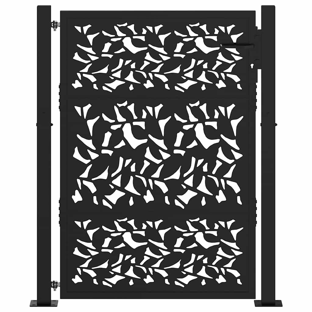 Garden Gate Black 105x130 cm Steel Leaf Design