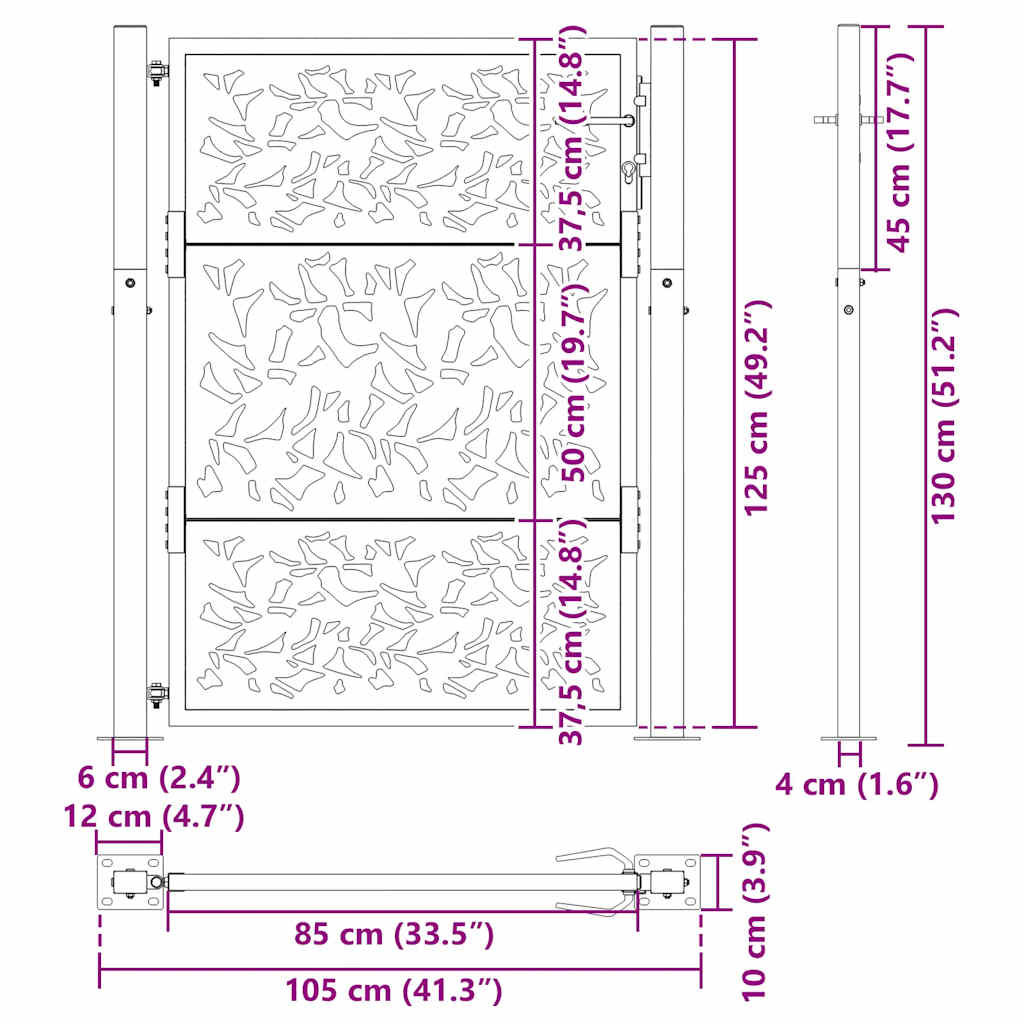 Garden Gate Black 105x130 cm Steel Leaf Design