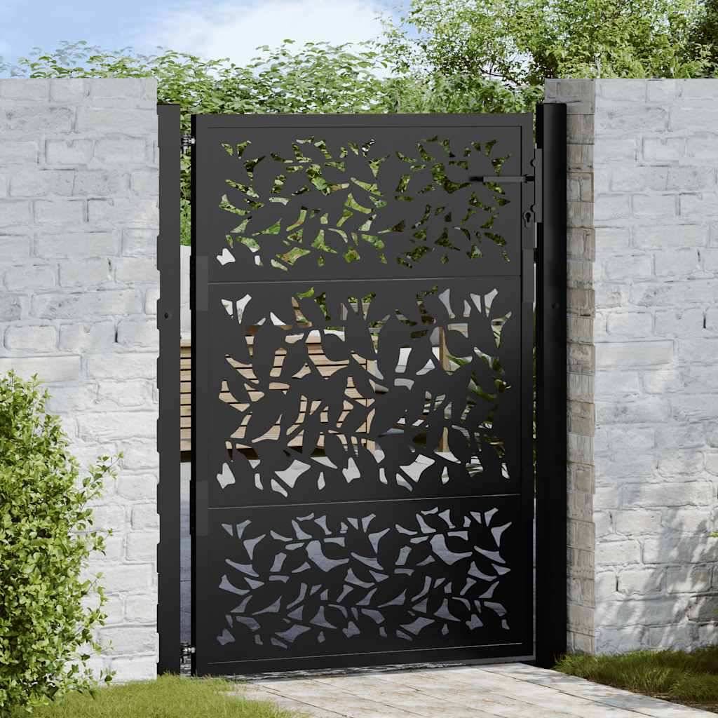 Garden Gate Black 105x130 cm Steel Leaf Design