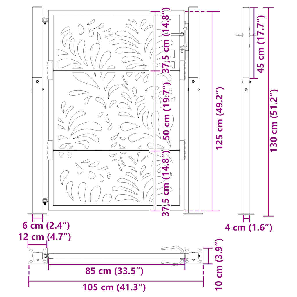 Garden Gate Black 105x130 cm Steel Wave Design