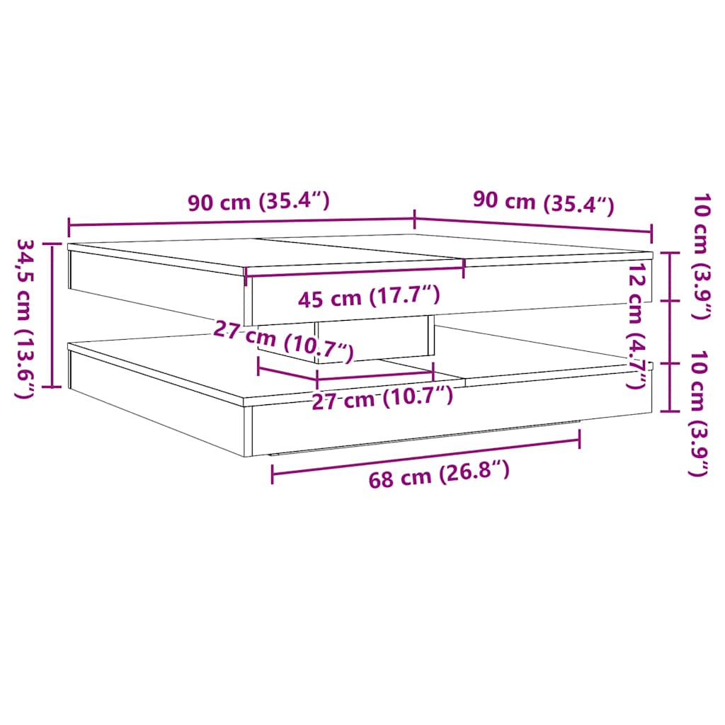 Coffee Table 360-Degree Rotatable Concrete Grey 90x90x34.5 cm