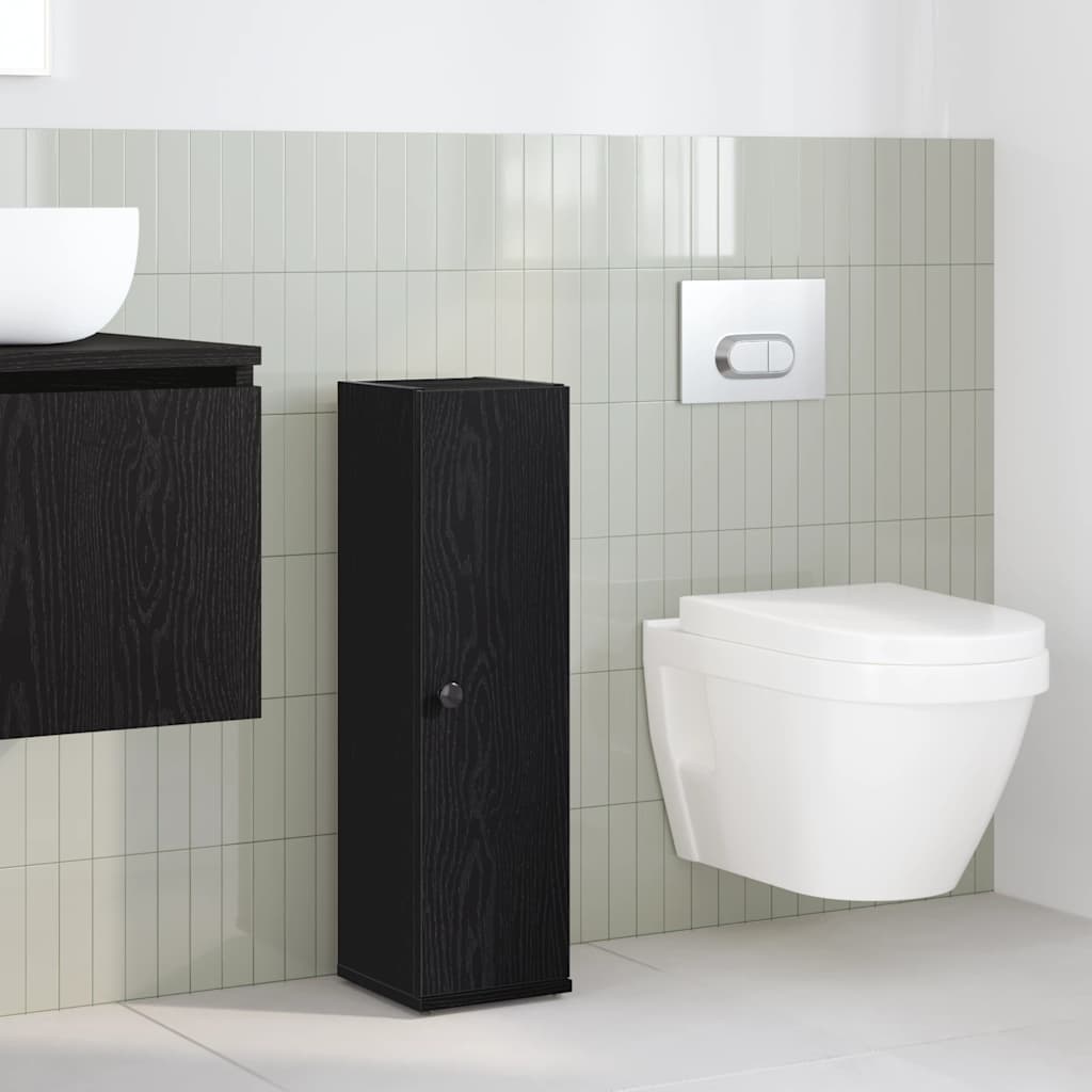 Bathroom Cabinet with Roll Holder Black 20.5x22x72 cm