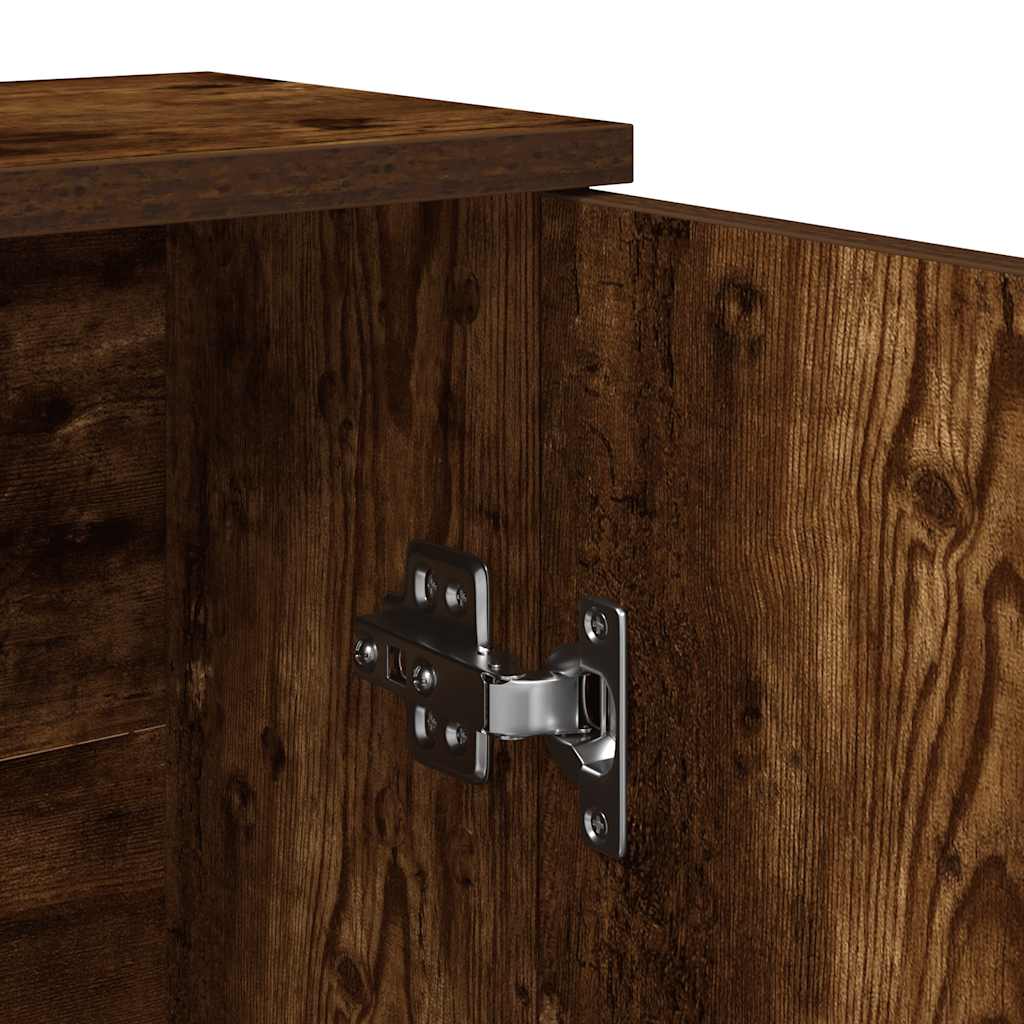 Bathroom Cabinet with Roll Holder Smoked Oak 39x22x90 cm