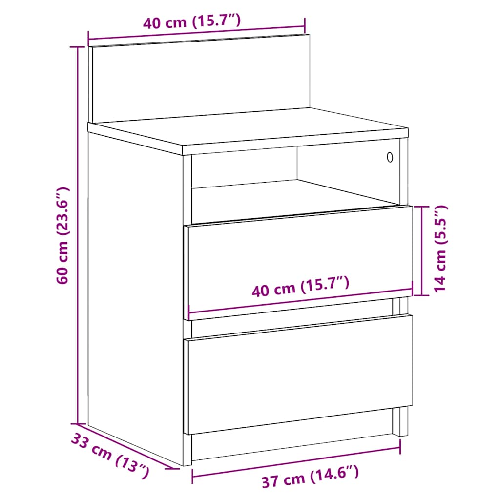 Bedside Cabinets 2 pcs with 2 Drawers Brown Oak 40x33x60 cm