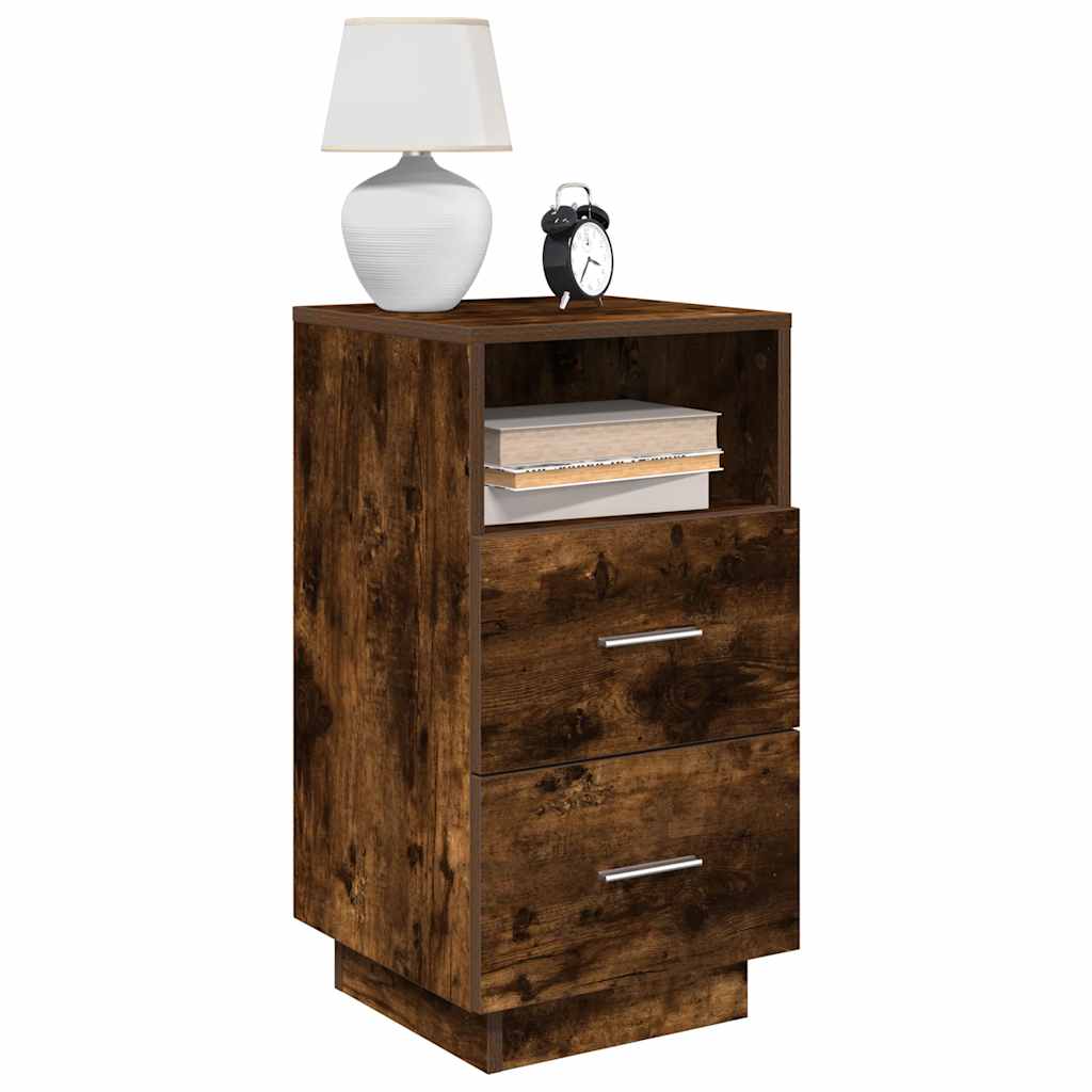 Bedside Cabinet with 2 Drawers Smoked Oak 36x36x68 cm