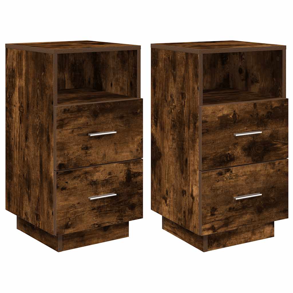 Bedside Cabinets 2 pcs with 2 Drawers Smoked Oak 36x36x68 cm