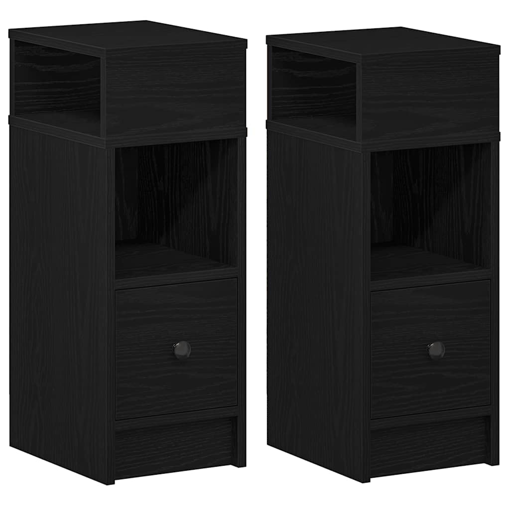 Bedside Cabinets 2 pcs with Drawer Black 25x31x66 cm