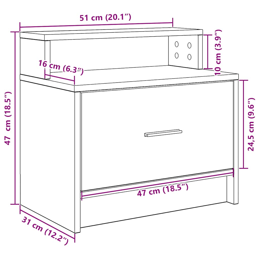 Bedside Cabinet with Drawer White 51x31x47 cm