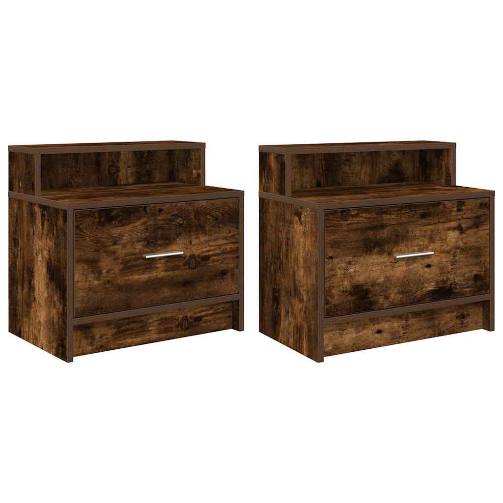 Bedside Cabinets with Drawer 2 pcs Smoked Oak 51x31x47 cm