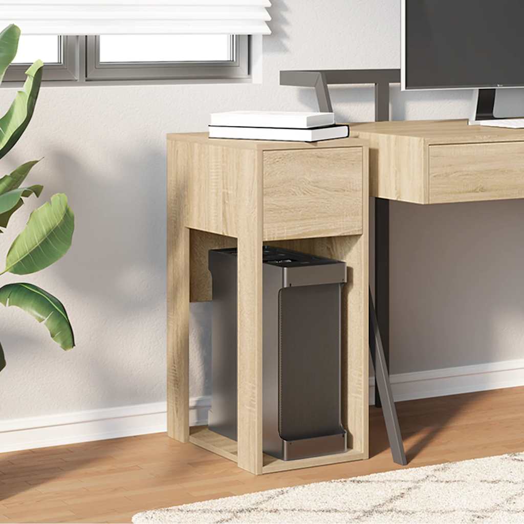 Computer Tower Stand with Drawer Sonoma Oak 30x44x74 cm