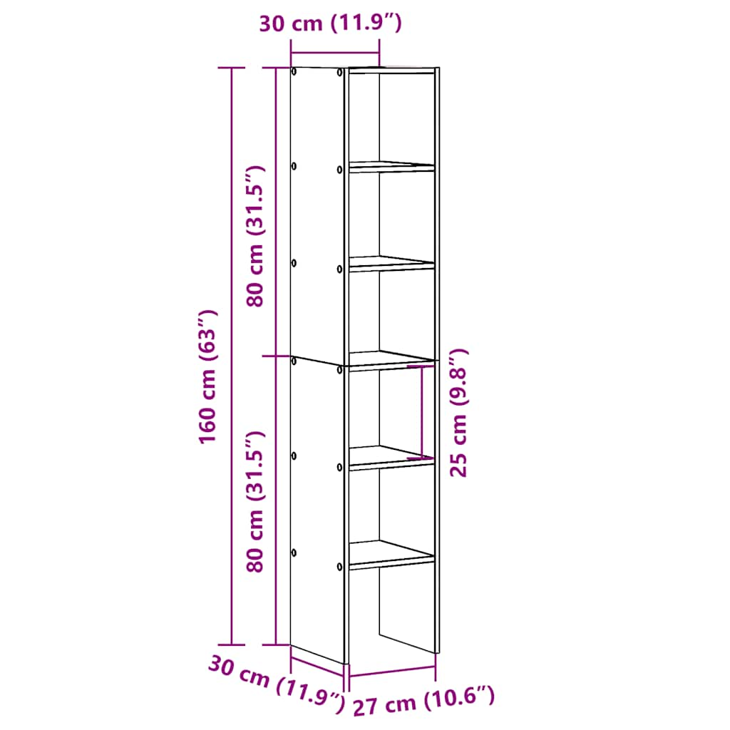 Bookcases 2 pcs Stackable Black Oak 30x30x80 cm Engineered Wood