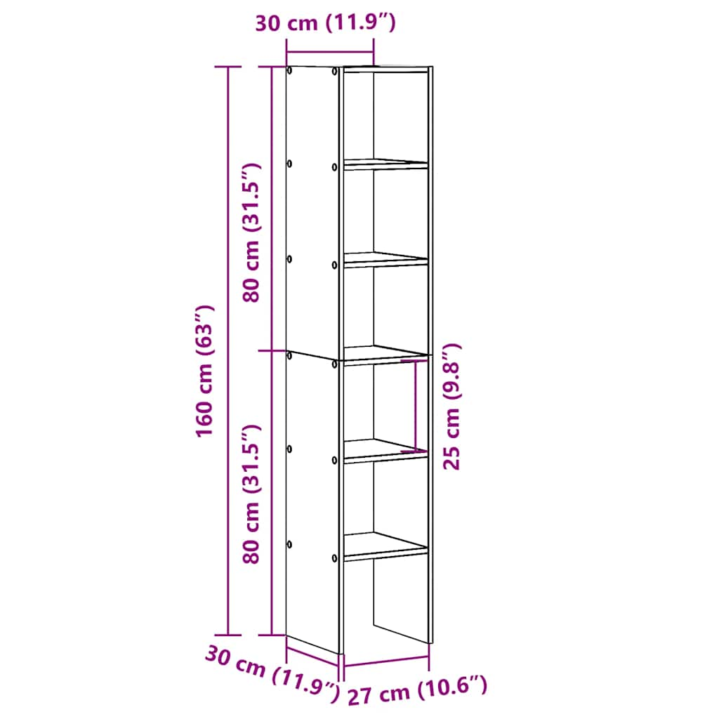 Bookcases 2 pcs Stackable Sonoma Oak 30x30x80 cm Engineered Wood