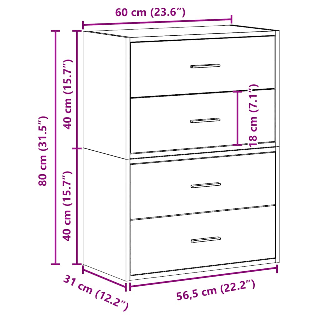 Cabinets with 2 Drawers 2 pcs Concrete Grey 60x31x40 cm Engineered Wood