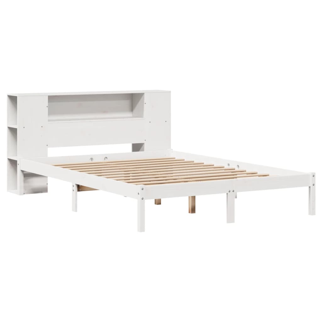 Bookcase Bed without Mattress White 140x190 cm Solid Wood Pine