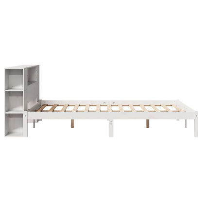 Bookcase Bed without Mattress White 150x200 cm King Size Solid Wood Pine