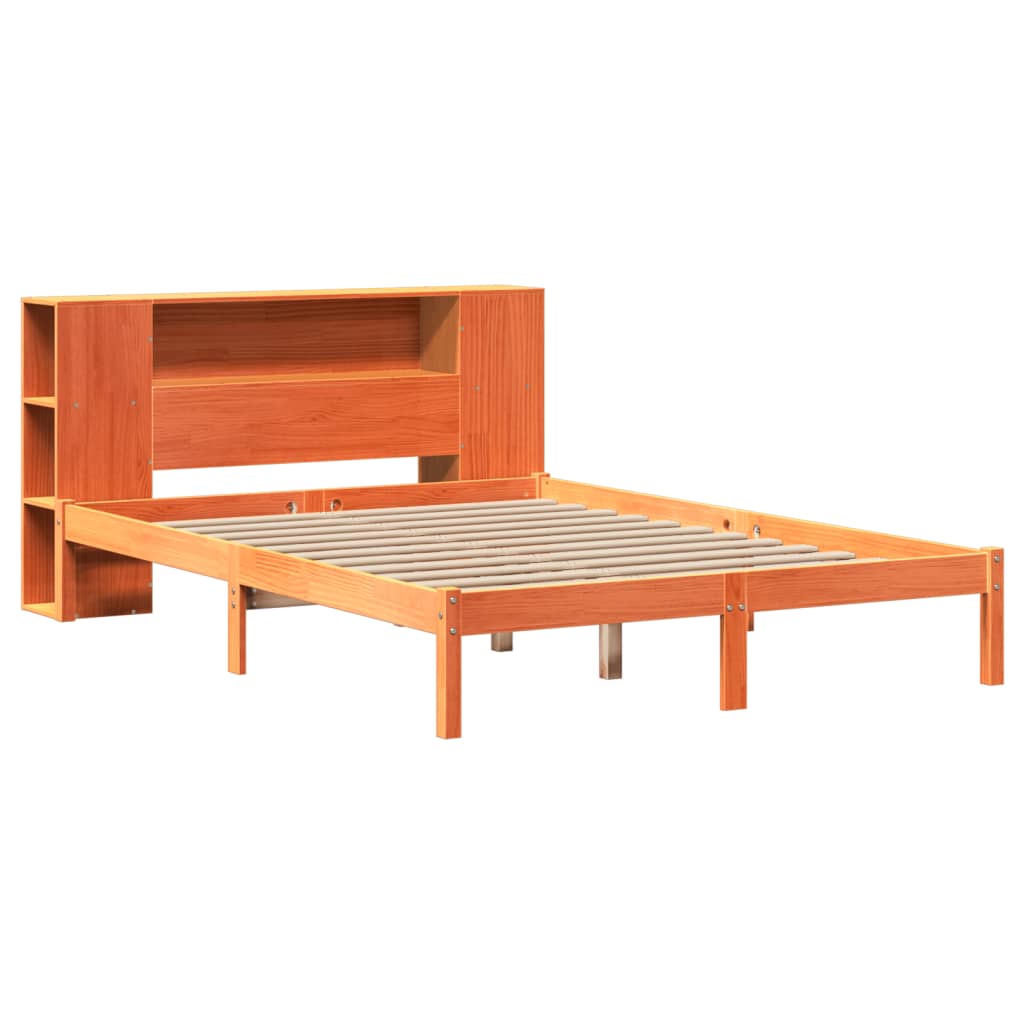 Bookcase Bed without Mattress Wax Brown 135x190 cm Double Solid Wood Pine