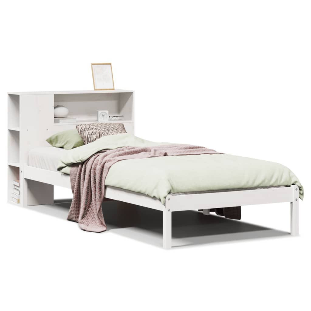 Bookcase Bed without Mattress White 100x200 cm Solid Wood Pine