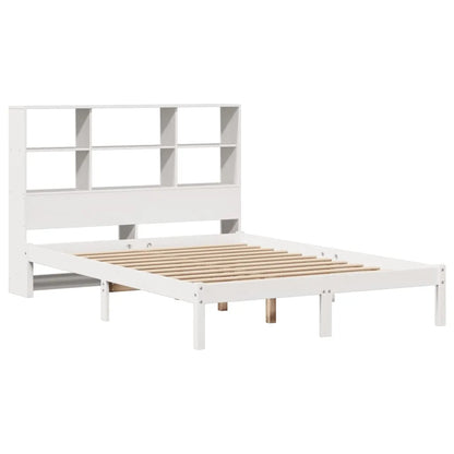 Bookcase Bed without Mattress White 150x200 cm King Size Solid Wood Pine