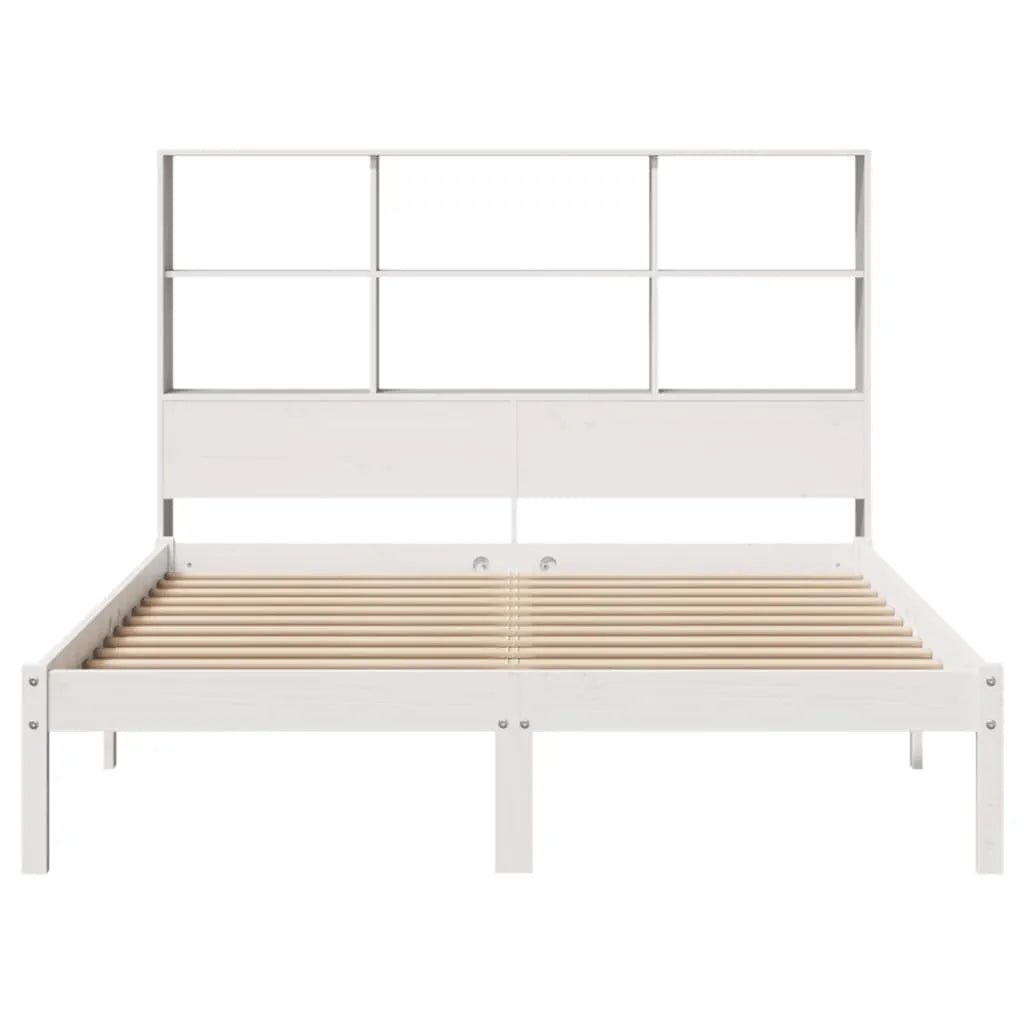 Bookcase Bed without Mattress White 150x200 cm King Size Solid Wood Pine